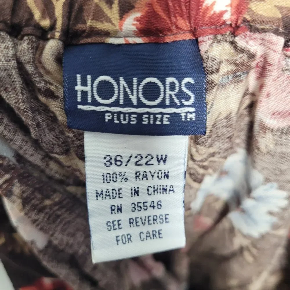 Vintage y2k Honor brown blue button front floral a line full maxi midi skirt 22w